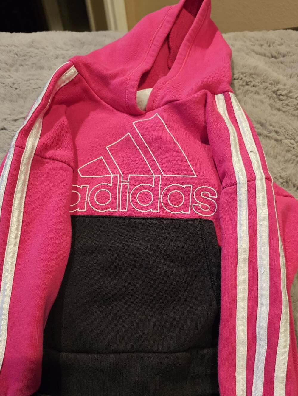 Adidas Hot Pink & Black Logo Hooded Sweatshirt for Kids. SIze 2T